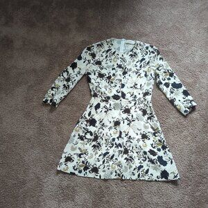 A.L.C. Terry 3/4-sleeve floral Silk Mini Fit Flare Dress Eggshell/Black/Blue 4